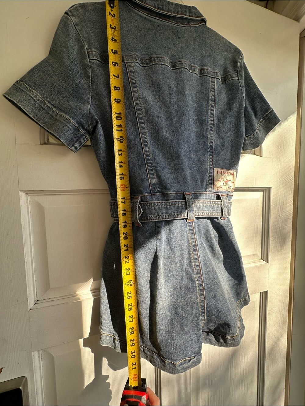 NWOT True Religion Blue Denim Romper with Belt - Picture 6 of 9